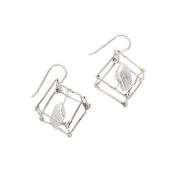 Cube & Pearl Earrings
